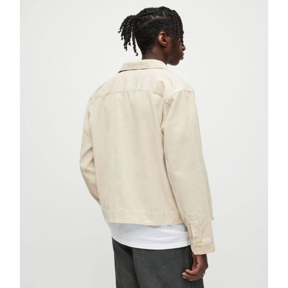 AllSaints Clifton Corduroy Jacket Beige Cream Double Zip Snap Pocket Size L - Picture 3 of 8